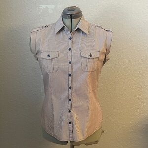 Worthington Beige and black pinstripe  Sleeveless Button-Down Shirt